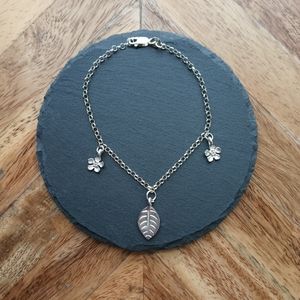 COPY - Sterling Silver Bracelet with Leaf and Flower Charms
